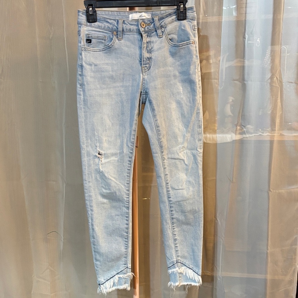 KanCan Light Blue Frayed Hem Skinny Ankle Jeans